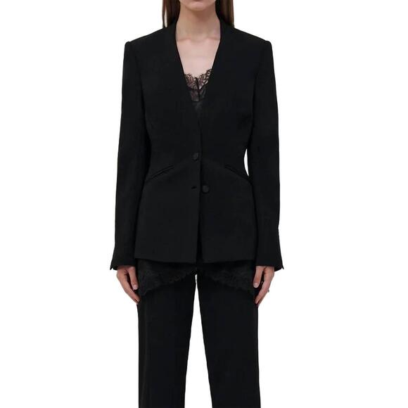 NEW JONATHAN SIMKHAI allie crepe combo basque jacket in black